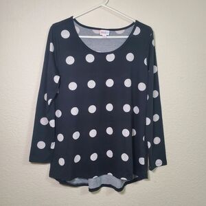 Lularoe Blue White Polka Dot Long Sleeve Womens Shirt Size Medium